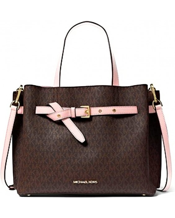 Kabelka Michael Kors Emilia Lg Triple Compartment Signature Brown Mk Powder Blush Satchel