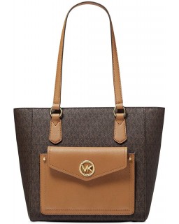 Kabelka Michael Kors Joe Jet Set Medium Top Zip Brown MK Signature Tote