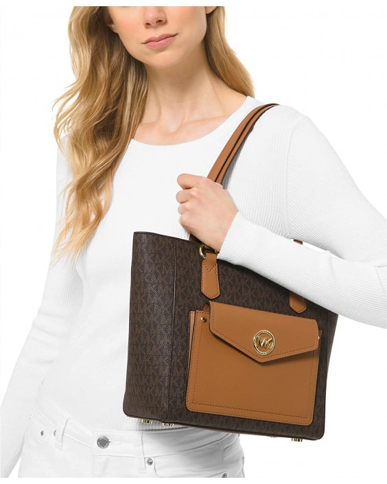 Kabelka Michael Kors Joe Jet Set Medium Top Zip Brown MK Signature Tote