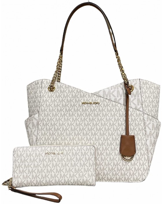 Kabelka Michael Kors Jet Set Travel Large Chain Tote Vanilla MK Signature Logo Bundled with Michael Kors Jet Set Travel Continental Wristlet Vanilla Signature MK