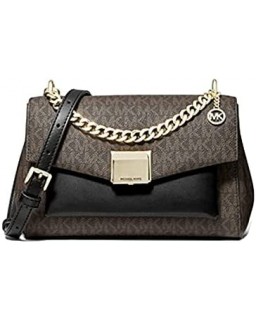 Kabelka MICHAEL KORS Lita Medium Two-Tone Logo Crossbody (brown signature black solid)