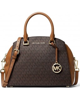 Kabelka Michael Kors Maxine Kožená Dome Satchel Brown/Acorn/Gold