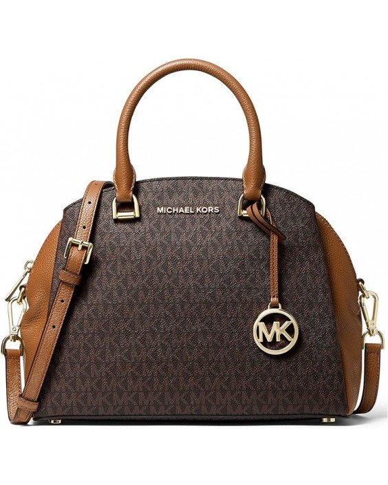 Kabelka Michael Kors Maxine Kožená Dome Satchel Brown/Acorn/Gold