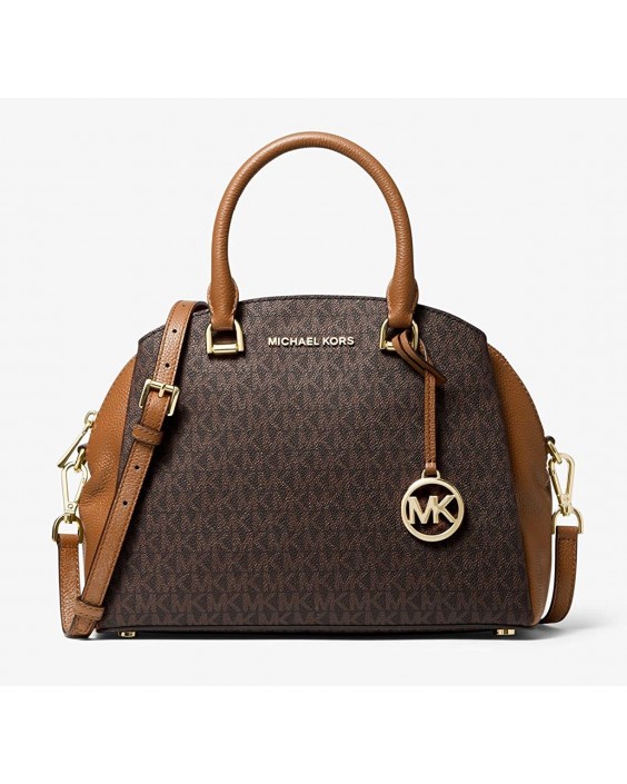 Kabelka Michael Kors Maxine Kožená Dome Satchel Brown/Acorn/Gold