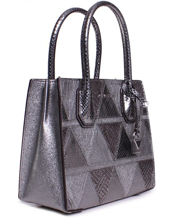 Kabelka Michael KORS MERCER medium messenger - metallic crackle Kožená, Light Pewter Silver