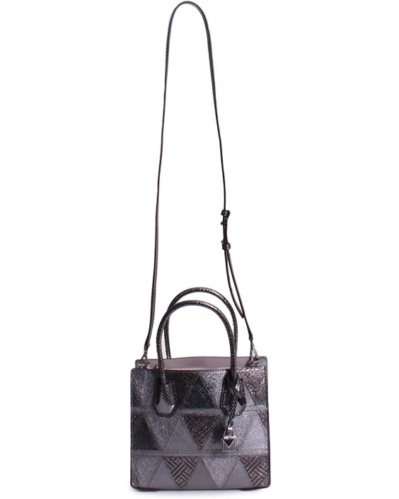 Kabelka Michael KORS MERCER medium messenger - metallic crackle Kožená, Light Pewter Silver