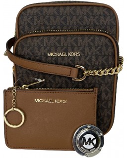 Kabelka Michael Kors Jet Set Travel Medium Logo Crossbody bundled with Michael Kors SM TZ Coinpouch & Purse Hook