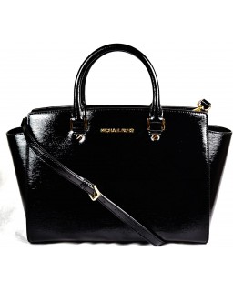 Kabelka Michael Kors Selma Large Top Zip Satchel Patent Kožená - Black