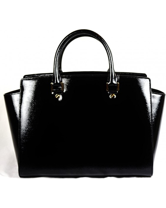 Kabelka Michael Kors Selma Large Top Zip Satchel Patent Kožená - Black