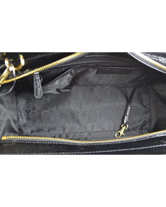 Kabelka Michael Kors Selma Large Top Zip Satchel Patent Kožená - Black