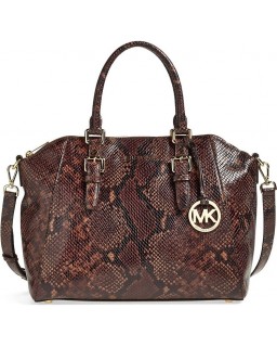 Kabelka Michael Kors MK Bedford large satchel dark chocolate embossed Kožená Brown New