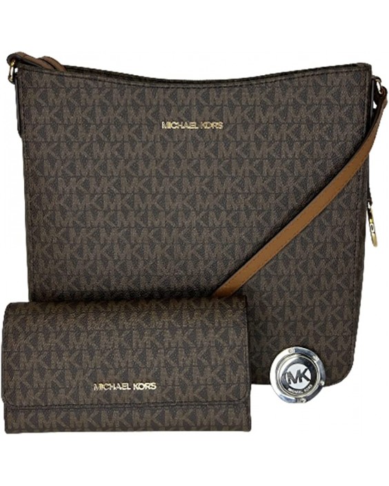 Michael Kors Jet Set Travel Large Messenger Crossbody bundle with Trifold and Michael Kors Purse Hook