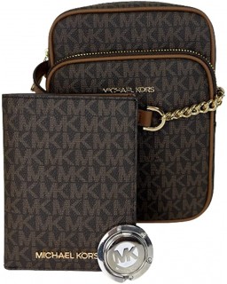 Kabelka Michael Kors Jet Set Travel Medium Logo Crossbody bundled with Passport Case and Purse Hook