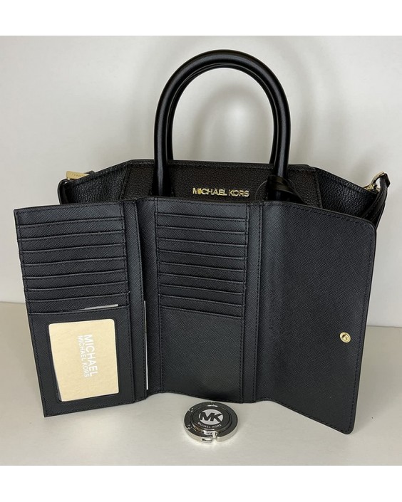 Michael Kors Avril Small Logo Top-Zip Satchel bundled with Trifold and Michael Kors Purse Hook