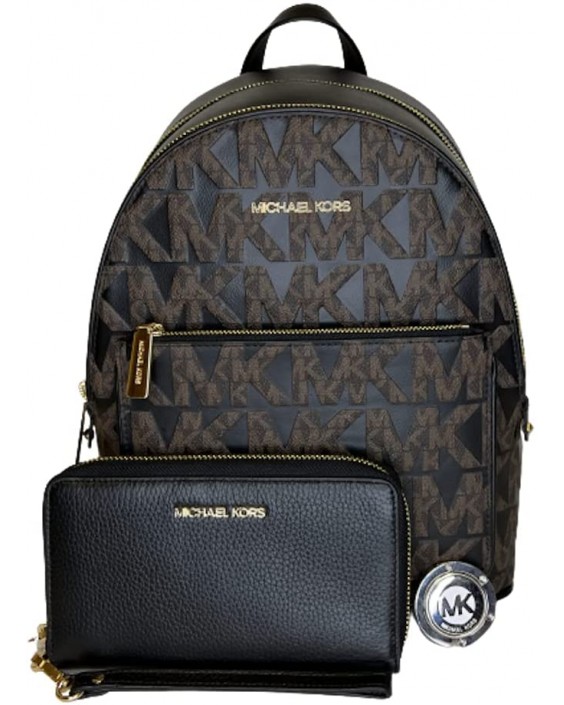 Michael Kors Adina MD Backpack bundled with matching LG Flat MF Phone and Michael Kors Purse Hook (Signature MK Brown/Black)