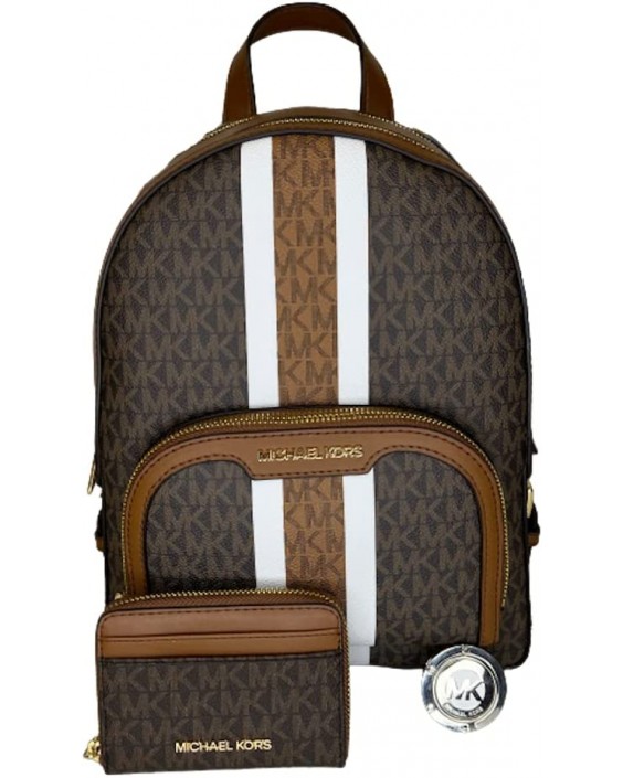 Kabelka Michael Kors Jet Set Travel MD Jaycee Backpack bundled with MD ZA Card Case and Michael Kors Purse Hook (Signature MK Brown)