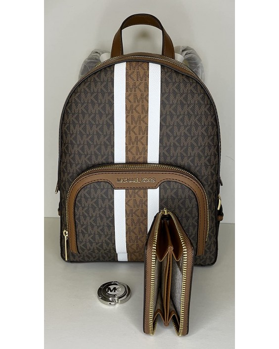 Kabelka Michael Kors Jet Set Travel MD Jaycee Backpack bundled with MD ZA Card Case and Michael Kors Purse Hook (Signature MK Brown)