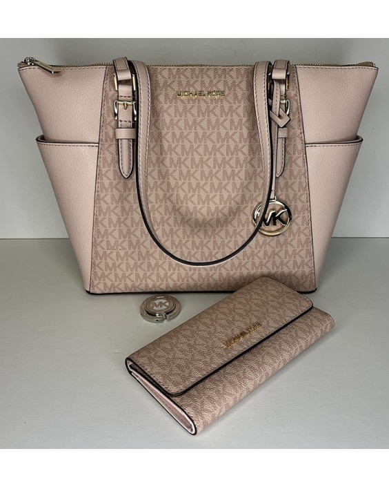 Michael Kors Charlotte Large Zip Tote bundled with matching Trifold, Purse Hook and Skinny Scarf