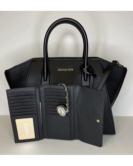 Michael Kors Avril Large Top-Zip Satchel bundled with Trifold and Michael Kors Purse Hook