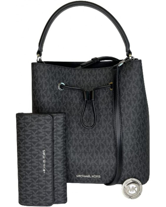 Michael Kors Suri Large Bucket bundled with Michael Kors Jet Set Travel Large Trifold (Signature MK Black)