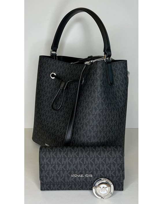 Michael Kors Suri Large Bucket bundled with Michael Kors Jet Set Travel Large Trifold (Signature MK Black)