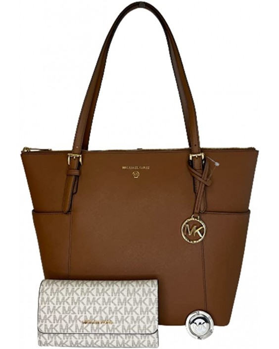 Michael Kors Jet Set Large Top-Zip Tote bundled with matching Trifold and Purse Hook