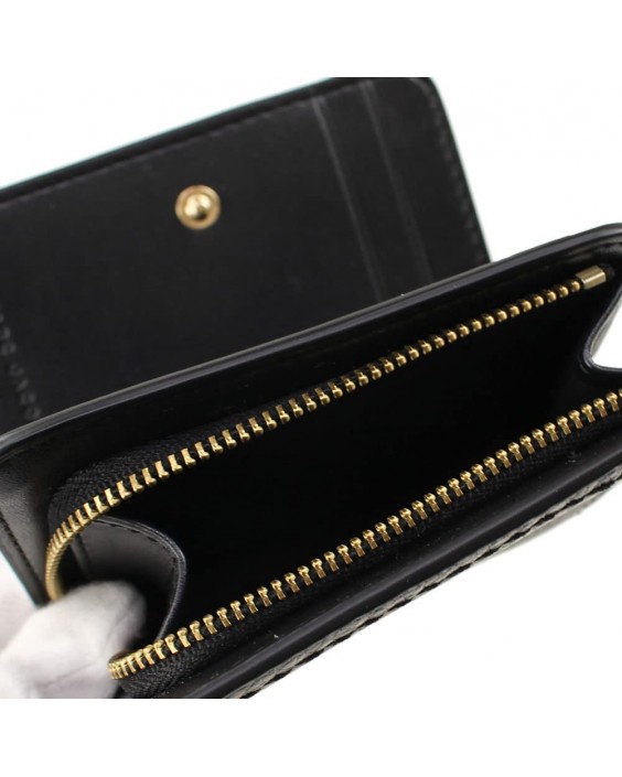 Marc Jacobs S101L01SP21 Black With Gold Hardware Top Stitched Compact Zip Kožená