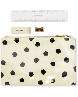 Kabelka Kate Spade New York Black/White Pencil Pouch with Ruler, Eraser, & Sharpener, Koženáette Travel Zipper Pouch/Clutch, Spotty Dot