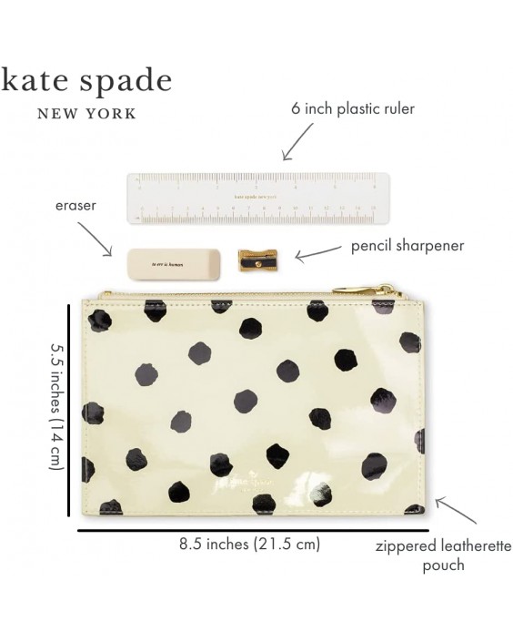 Kabelka Kate Spade New York Black/White Pencil Pouch with Ruler, Eraser, & Sharpener, Koženáette Travel Zipper Pouch/Clutch, Spotty Dot