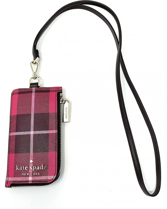 Kate Spade Staci Classic Plaid Print Lanyard ID (Bright Rose Multi)