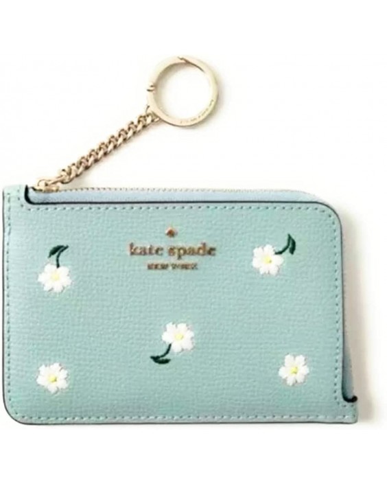 Kate Spade Darcy Daisy Embroidered Medium L-Zip Card Holder