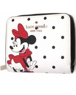 Kate Spade Disney X Minnie Mouse Small Zip Around White Polka Dot