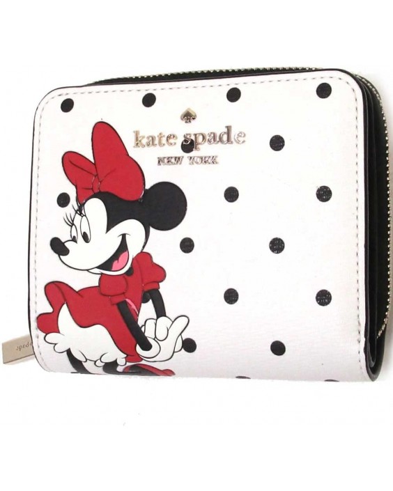 Kate Spade Disney X Minnie Mouse Small Zip Around White Polka Dot