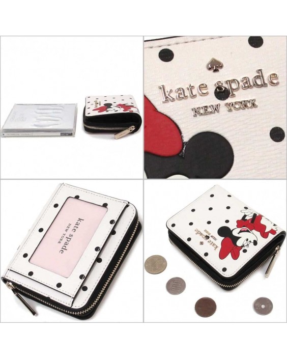 Kate Spade Disney X Minnie Mouse Small Zip Around White Polka Dot