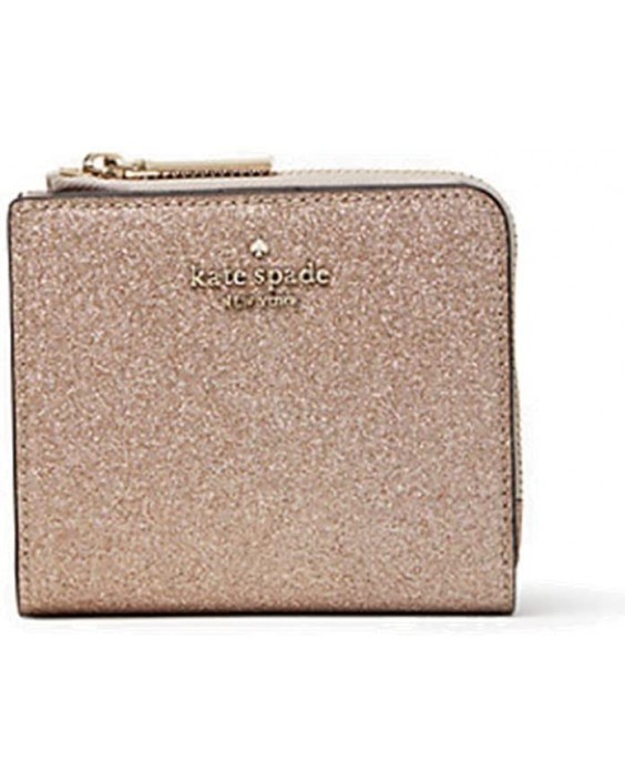 Kate Spade New York Shimmy Glitter BOXED Small L-zip Bifold, ROSE GOLD