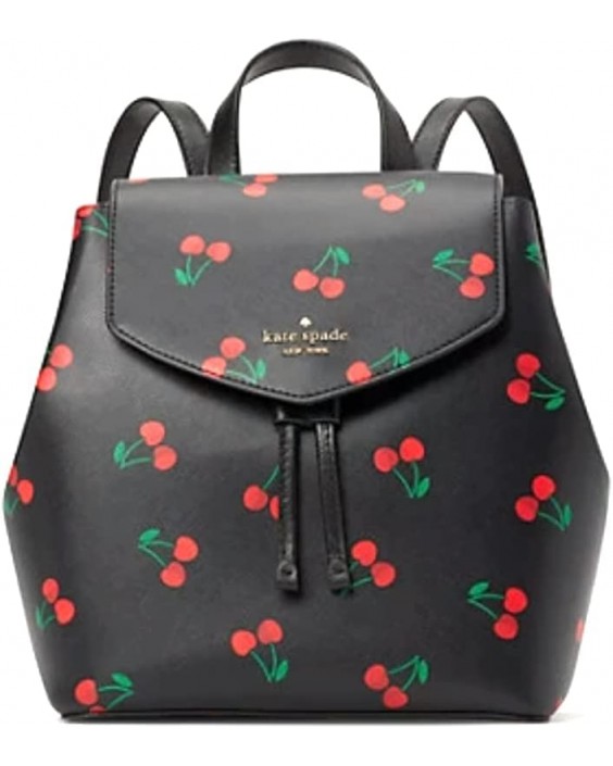 Kabelka Kate Spade Lizzie Medium Flap Backpack Black Purse Cherry Print