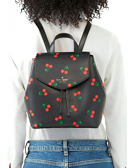 Kabelka Kate Spade Lizzie Medium Flap Backpack Black Purse Cherry Print