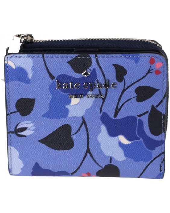 Kate Spade New York Staci Small L-Zip Bifold, Blue Multi-Color Nouveau Bloom Pattern