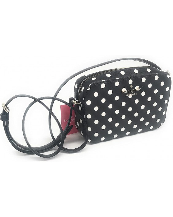 Kabelka Kate Spade New York Staci Saffiano Kožená Mini Camera Crossbody (Black Polka Dot)