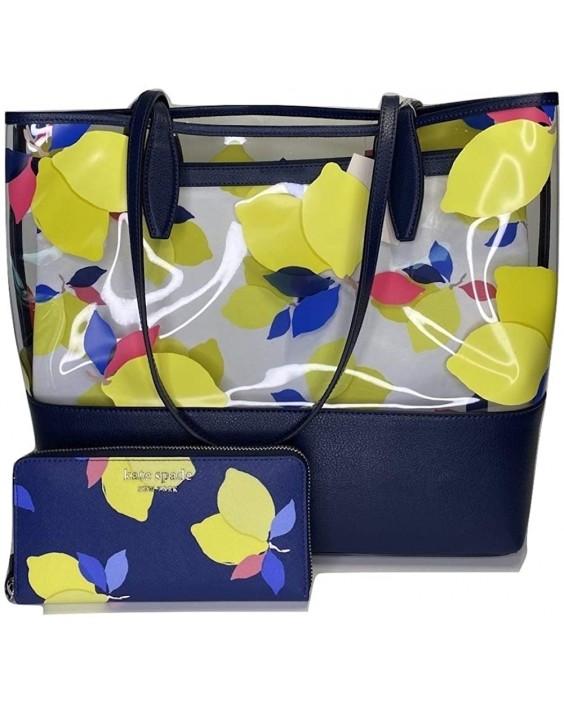 Kate Spade Ash See-Through Large Triple Compartment Tote bundled with matching Large Continental Cameron (Lemon Zest)