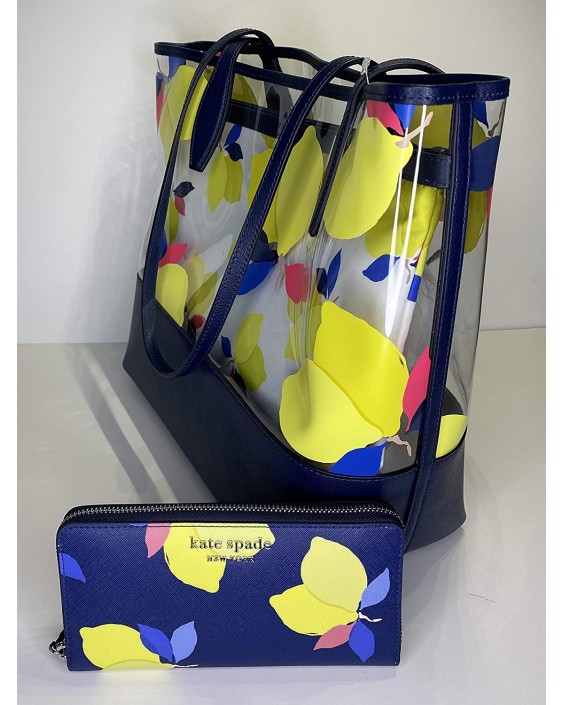 Kate Spade Ash See-Through Large Triple Compartment Tote bundled with matching Large Continental Cameron (Lemon Zest)