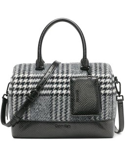 Kabelka Calvin Klein Ashley Barrel Satchel, Black/White Plaid