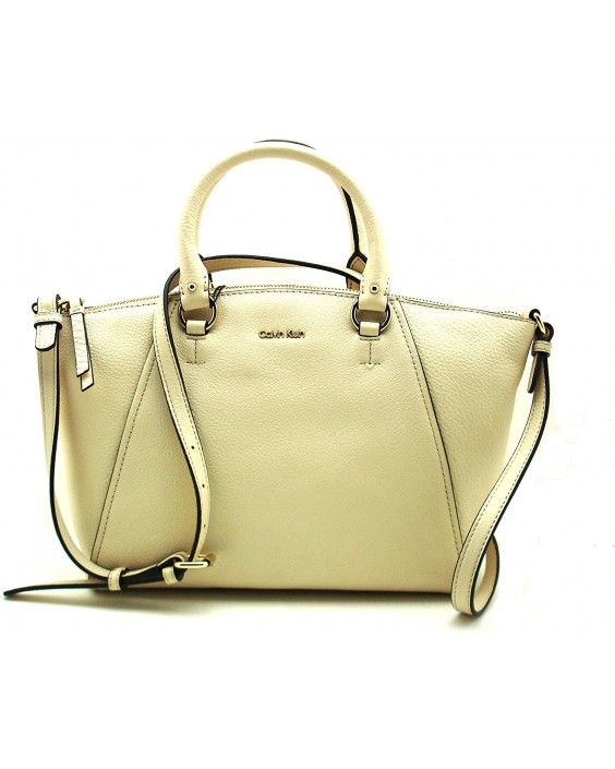 Kabelka Calvin Klein Avery Pebbled Kožená Satchel/Shoulder Light Sand/Gold