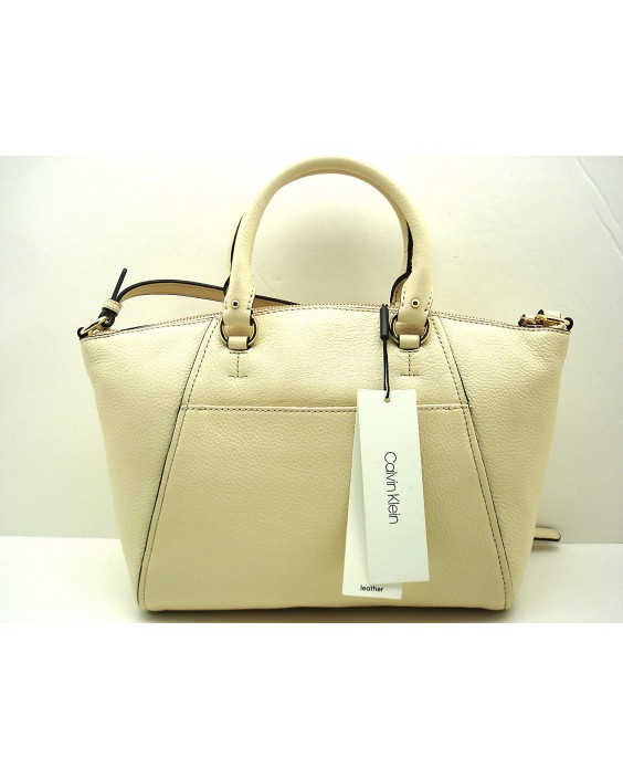 Kabelka Calvin Klein Avery Pebbled Kožená Satchel/Shoulder Light Sand/Gold