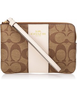 Kabelka Coach Signature PVC Small Corner Zip Wristlet Khaki Chalk F58035