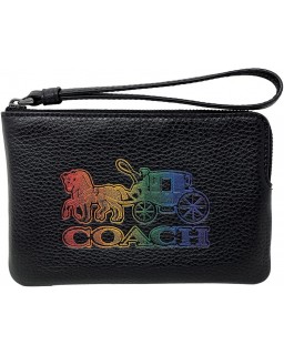 Kabelka Coach Pebble Kožená Horse and Carriage Corner Zip Wristlet Black Style No. C7419