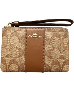 Kabelka COACH SIGNATURE PVC Kožená CORNER ZIP WRISTLET, Medium, Khaki/Saddle