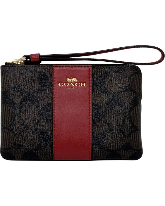 Kabelka Coach Corner Zip Wristlet In Signature Coated Canvas With Red Colored Kožená Stripe