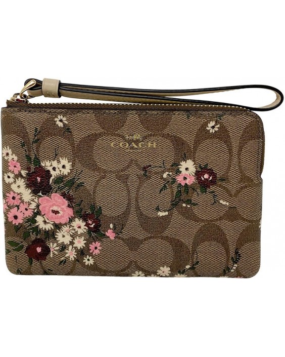 Kabelka Coach Signature Corner Zip Small Wristlet With Evergreen Floral Print Khaki Style No. 6860