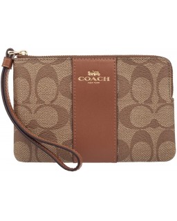 Kabelka Coach Corner Zip Signature PVC Wristlet, 58035, KHAKI/SADDLE